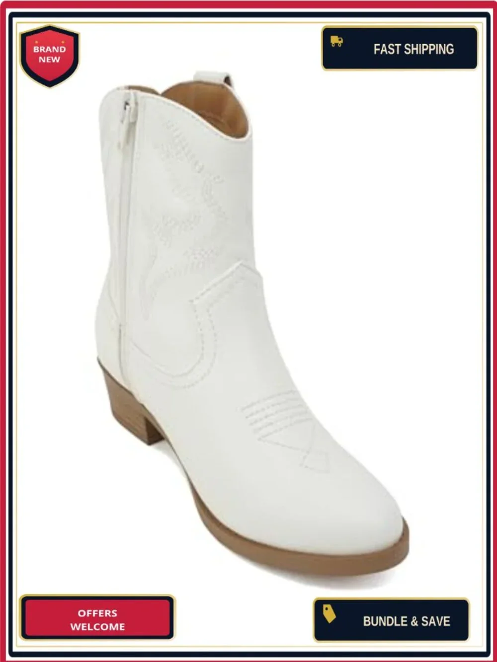 Little Kids Girls Stitched Pointed Toe Low Heel High Top Ankle Western Boot